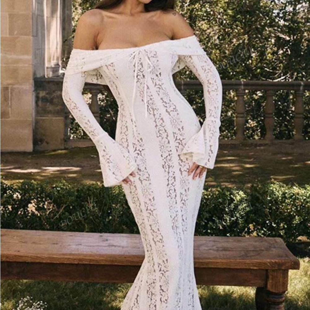 Mermaid lace white bodycon dress